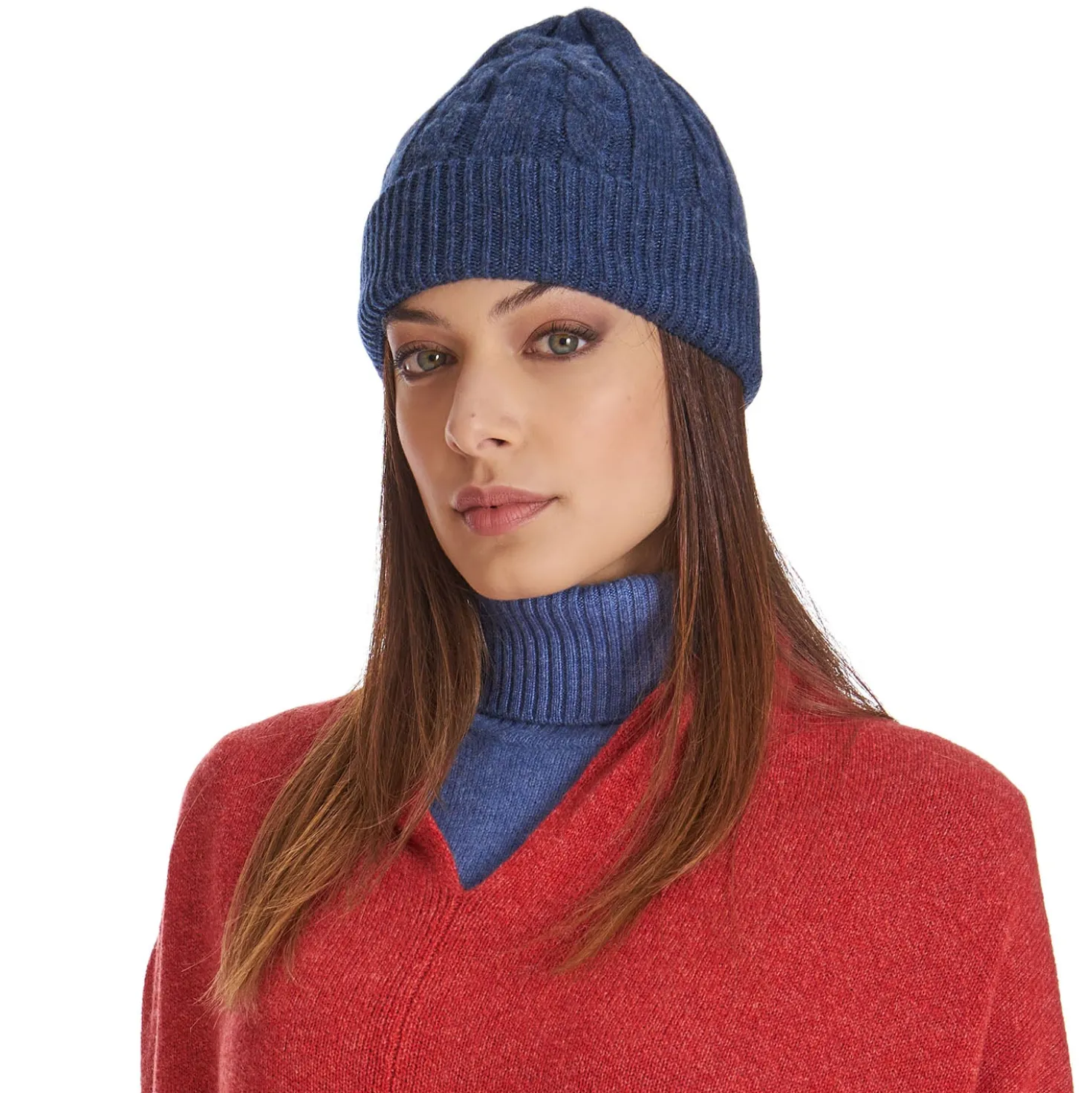 BERRETTO BLU A trecce in cashmere