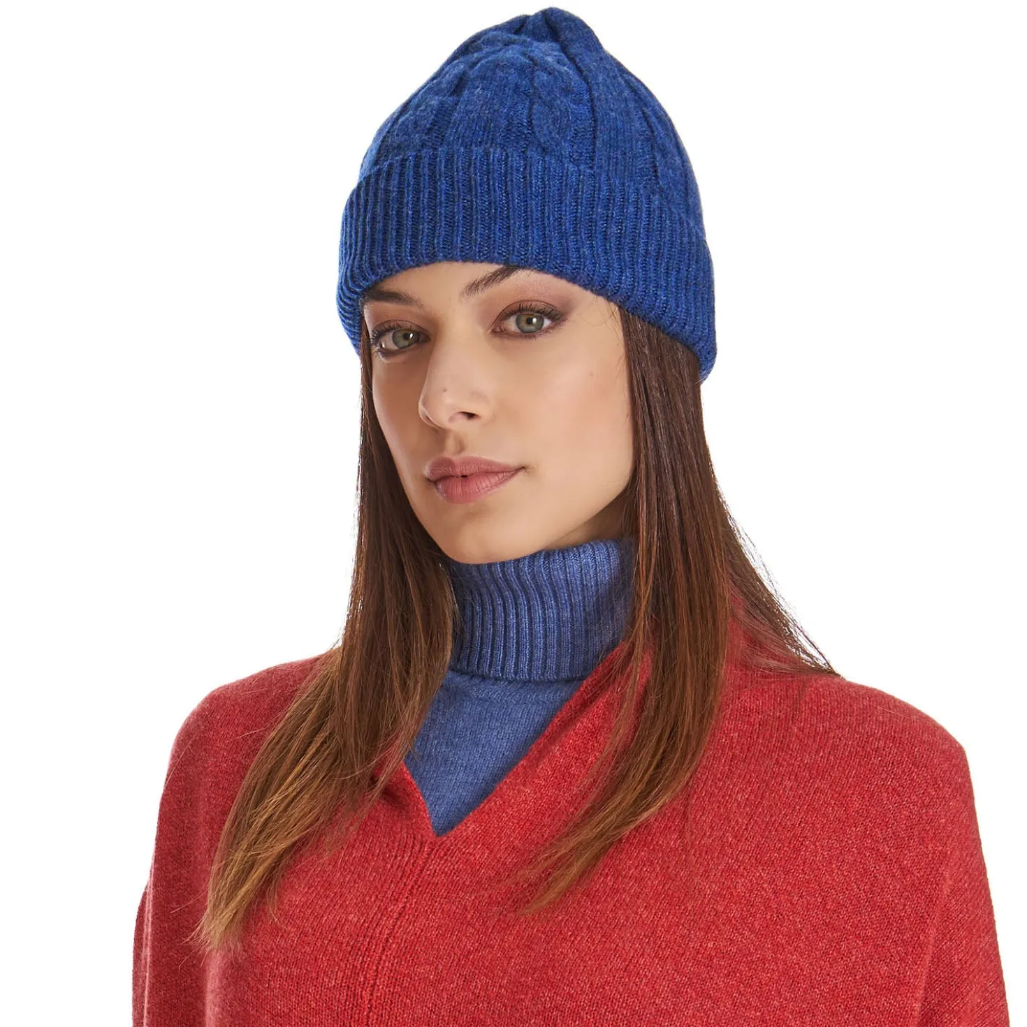 BERRETTO BLU MEDIO A trecce in cashmere