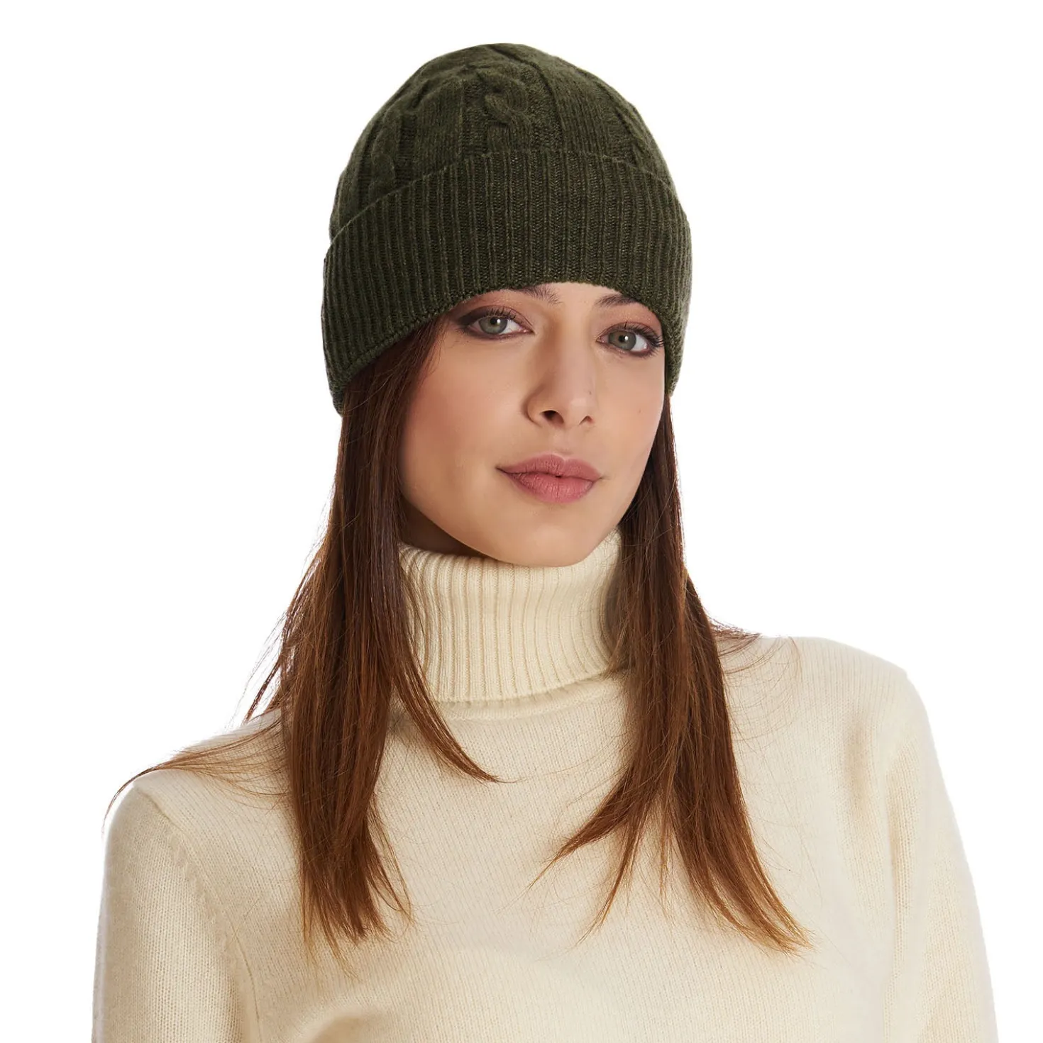 BERRETTO VERDE SCURO A trecce in cashmere