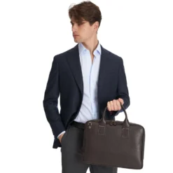 BORSA PORTA PC MARRONE SCURO In pelle martellata
