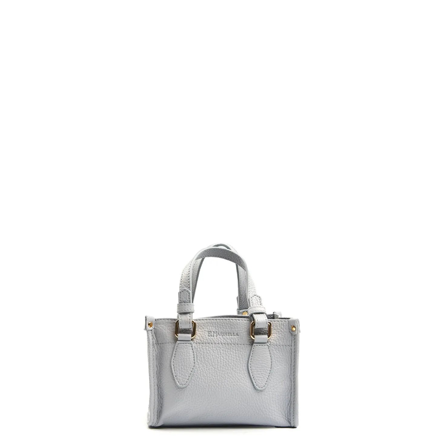 BORSA SHOPPING MINI AZZURRO POLVERE In pelle martellata