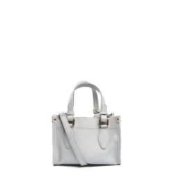 BORSA SHOPPING MINI AZZURRO POLVERE In pelle martellata