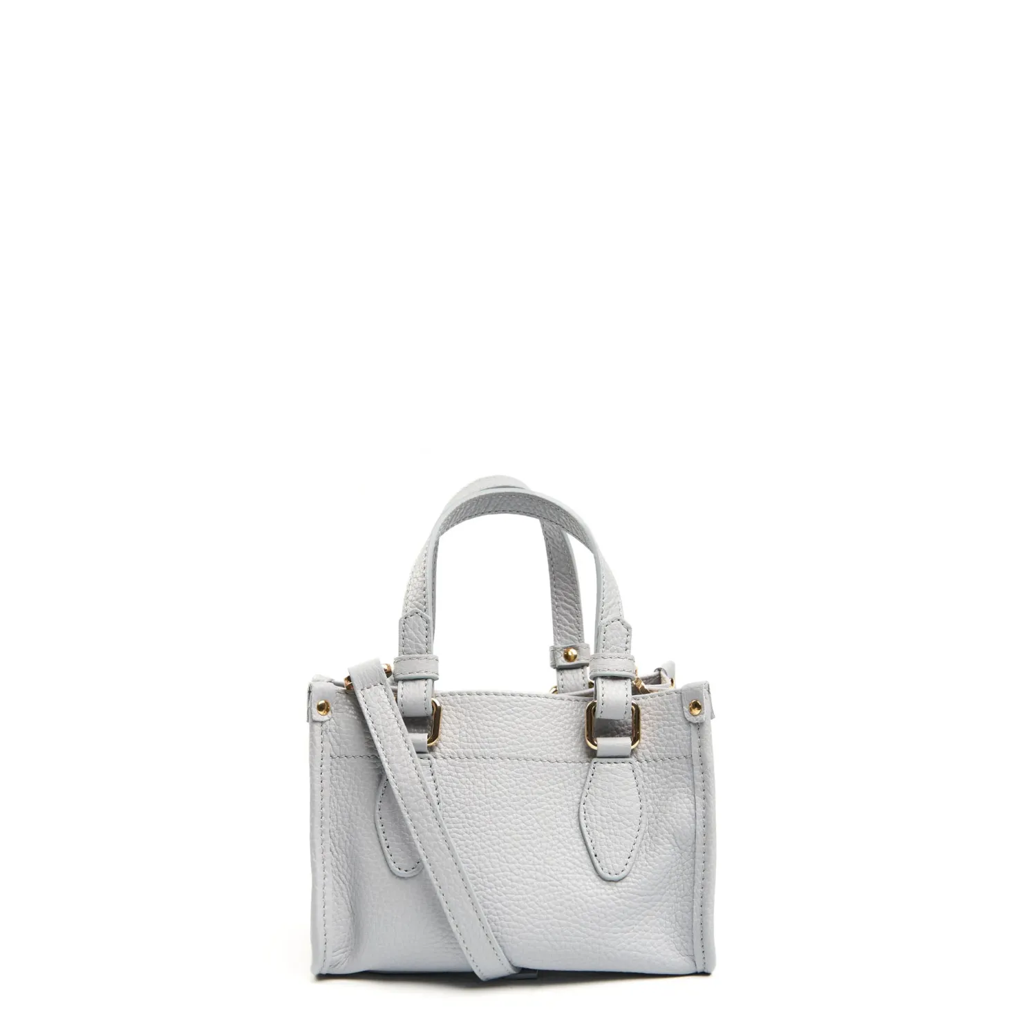 BORSA SHOPPING MINI AZZURRO POLVERE In pelle martellata