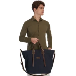 BORSA WEEKEND BLU SCURO In tela con rifinitute in pelle