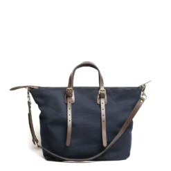 BORSA WEEKEND BLU SCURO In tela con rifinitute in pelle