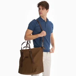 BORSA WEEKEND MARRONE SCURO In tela con rifiniture in pelle