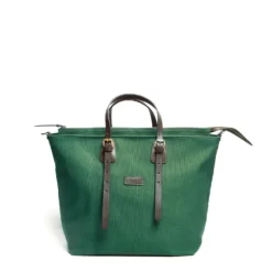 BORSA WEEKEND VERDE SCURO In tela con rifinitute in pelle
