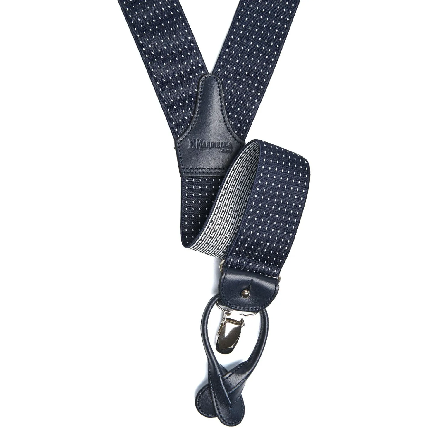 BRETELLE EM BLU Micro pois bianco