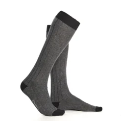 CALZE LUNGHE BICOLORE GRIGIO E NERO IN COTONE Tinta unita