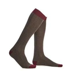 CALZE LUNGHE BICOLORE MARRONE E BORDEAUX IN COTONE Tinta unita