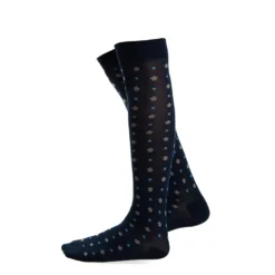 CALZE LUNGHE BLU SCURO IN COTONE Microfantasia fiore