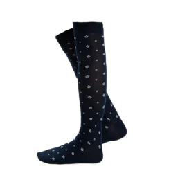 CALZE LUNGHE BLU SCURO IN COTONE Microfantasia fiore