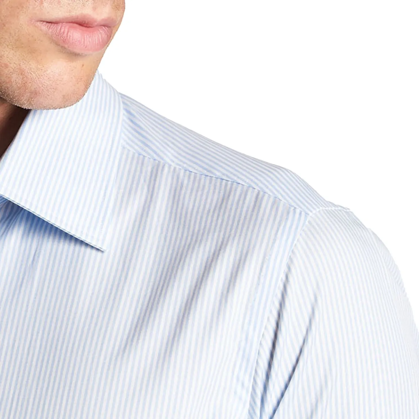 CAMICIA CLASSICA A RIGHE BIANCO E AZZURRO SLIM In cotone popeline