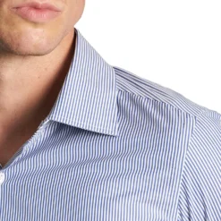 CAMICIA CLASSICA RIGHE BIANCO E BLU REGULAR In cotone popeline