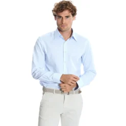 CAMICIA CLASSICA RIGHE BIANCO E AZZURRO REGULAR In cotone popeline