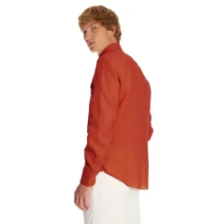 CAMICIA IN LINO ARANCIONE Con bottoni in madreperla