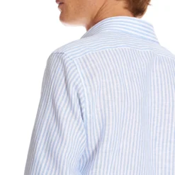 CAMICIA IN LINO BIANCA E AZZURRA Rigata