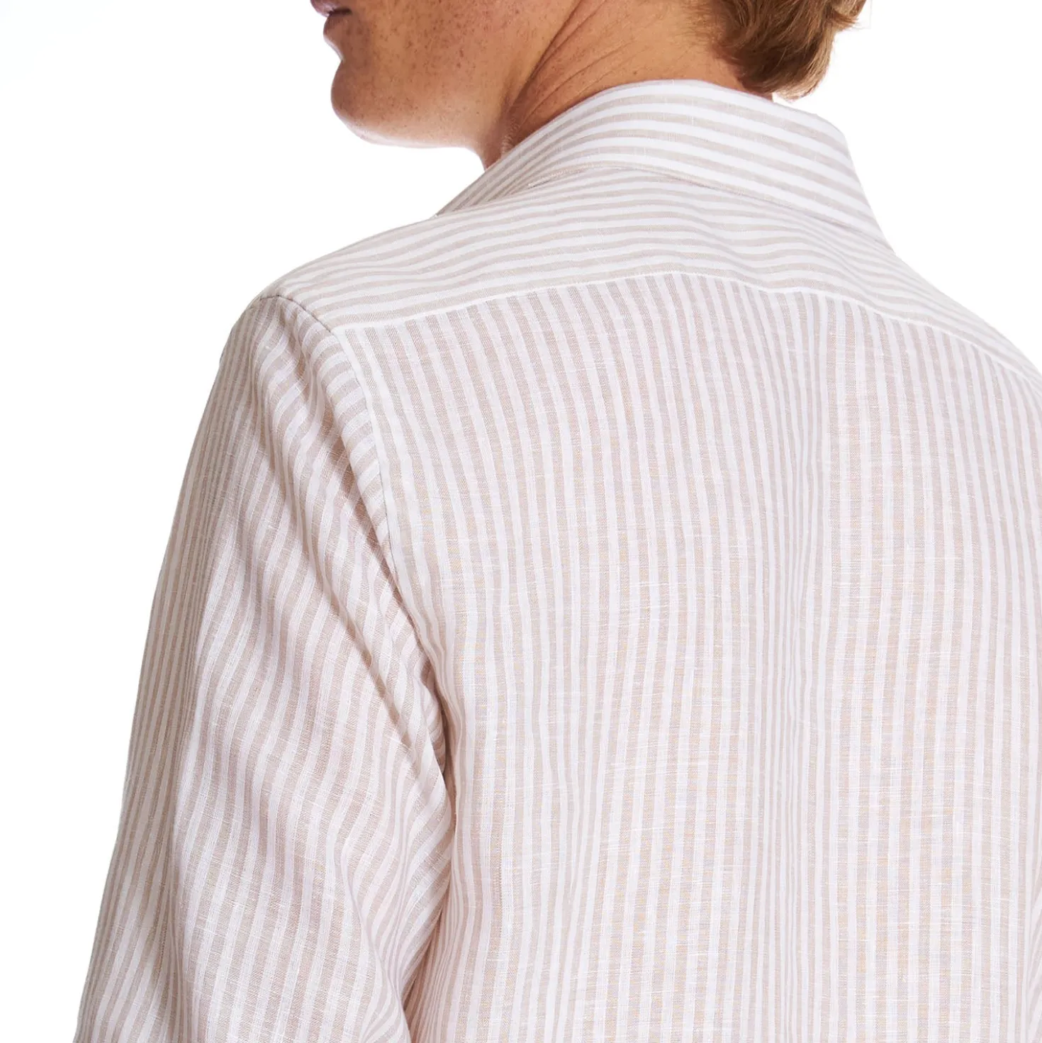 CAMICIA IN LINO BIANCA E BEIGE Rigata