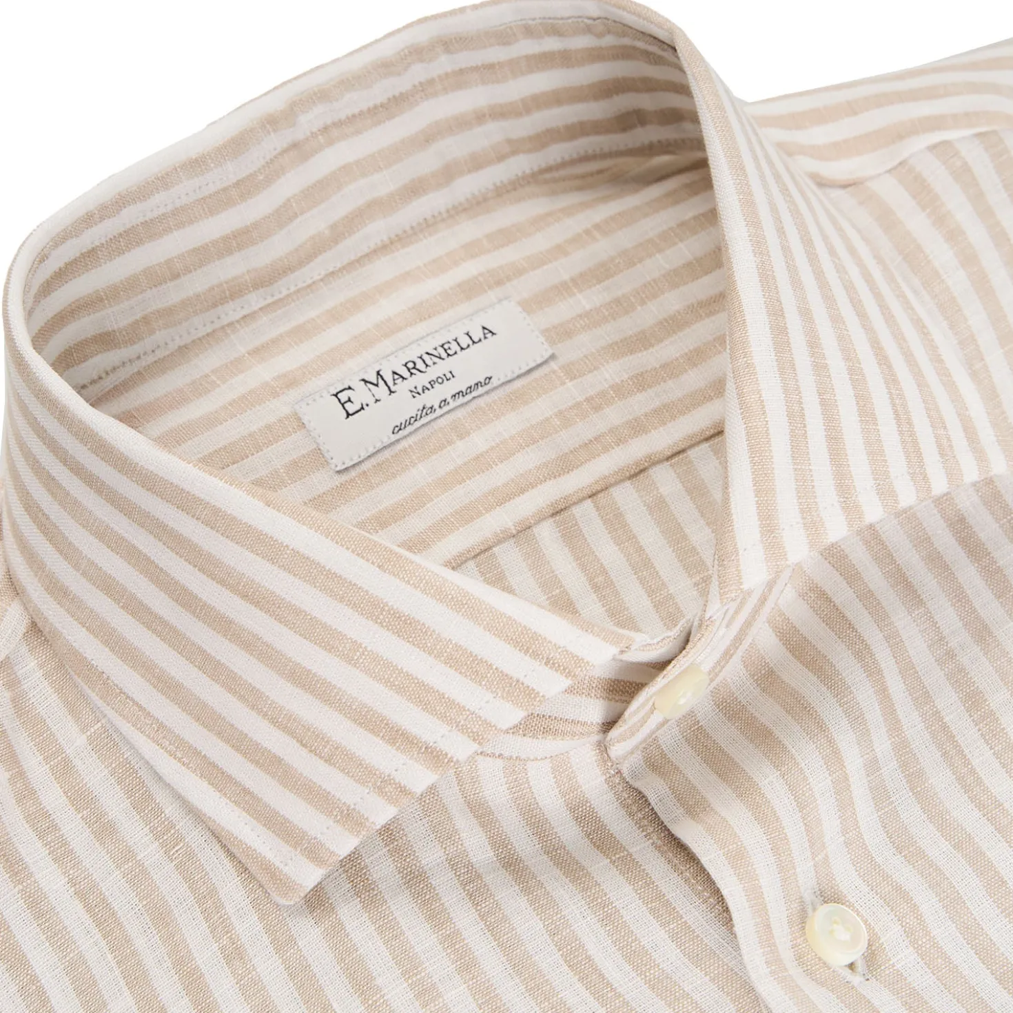CAMICIA IN LINO BIANCA E BEIGE Rigata