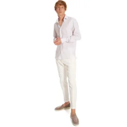 CAMICIA IN LINO BIANCA E BEIGE Rigata