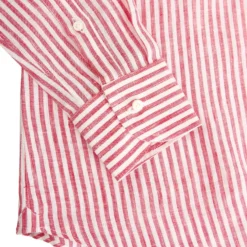 CAMICIA IN LINO BIANCA E BORDEAUX Rigata