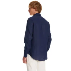 CAMICIA IN LINO BLU NOTTE Con bottoni in madreperla