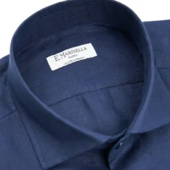 CAMICIA IN LINO BLU NOTTE Con bottoni in madreperla