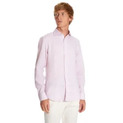 CAMICIA IN LINO LILLA Con bottoni in madreperla