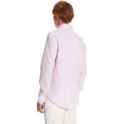 CAMICIA IN LINO LILLA Con bottoni in madreperla