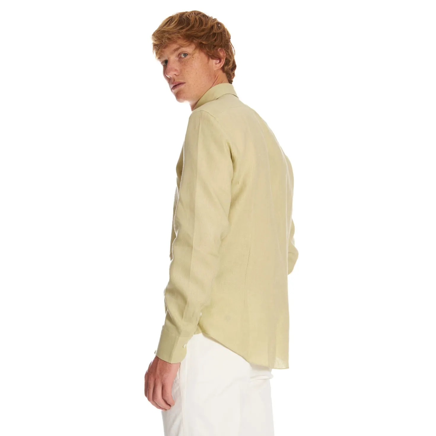CAMICIA IN LINO VERDE CHIARO Con bottoni in madreperla