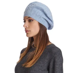 CAPPELLO BASCO A TRECCE AZZURRO In cashmere