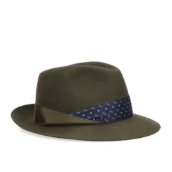 CAPPELLO MODELLO EUGENIO IN FELTRO VERDE SCURO Con dettagli in seta blu scuro