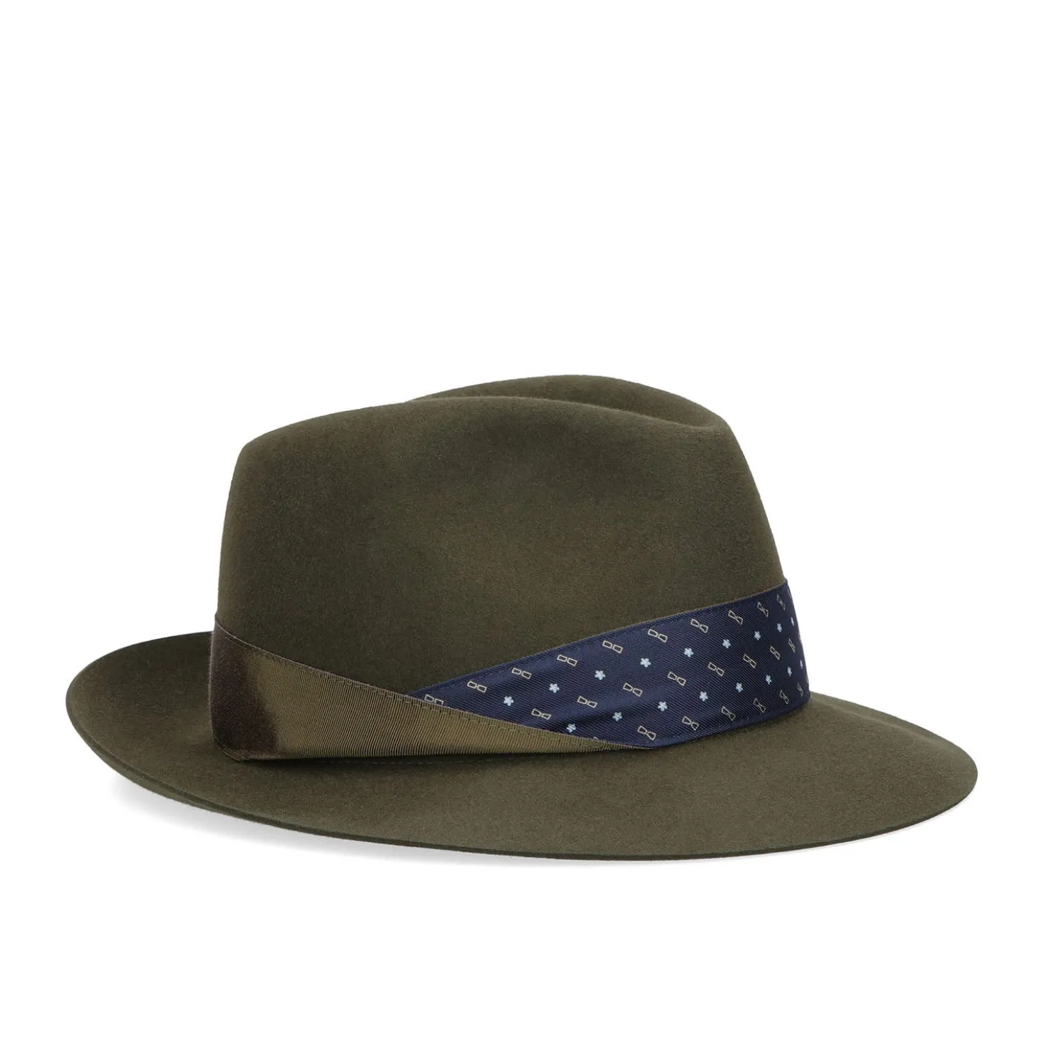 CAPPELLO MODELLO EUGENIO IN FELTRO VERDE SCURO Con dettagli in seta blu scuro