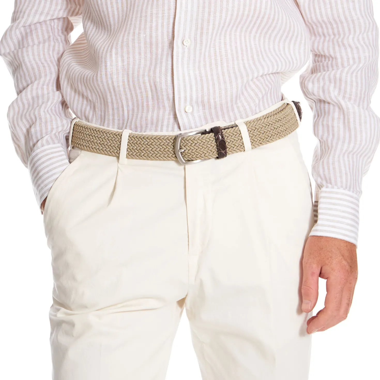 CINTURA ELASTICA BEIGE Con finiture in coccodrillo
