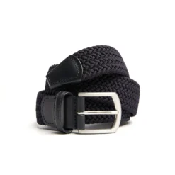 CINTURA ELASTICA INTRECCIATA BLU SCURO Con finiture in pelle 35 mm