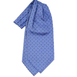 CRAVATTA ASCOT IN SETA AZZURRO POLVERE Microfantasia fiore