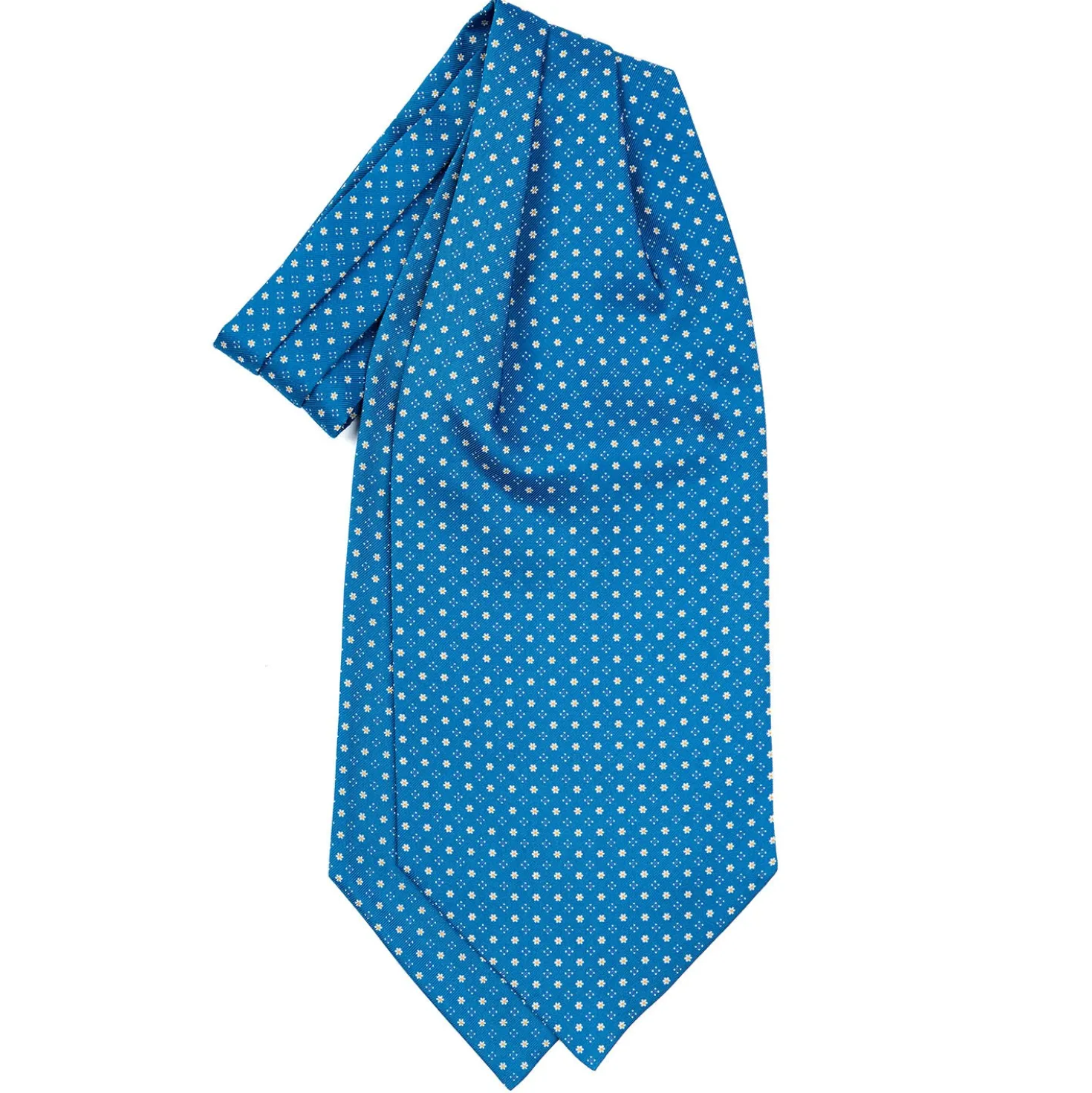 CRAVATTA ASCOT IN SETA BLU MEDIO Microfantasia fiore