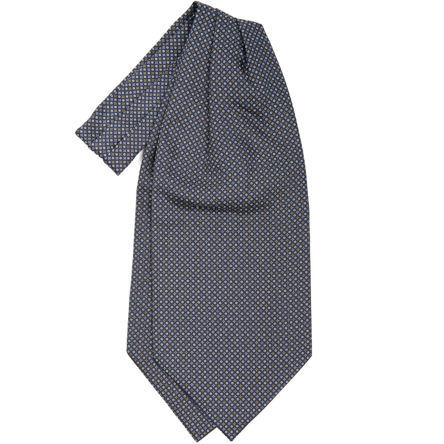 CRAVATTA ASCOT IN SETA BLU SCURO Microfantasia fiore