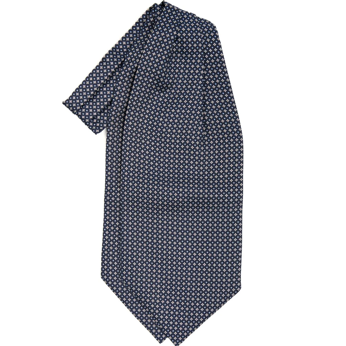 CRAVATTA ASCOT IN SETA BLU SCURO Microfantasia fiore