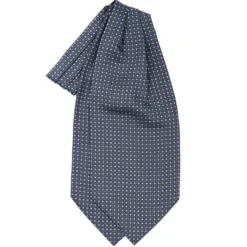 CRAVATTA ASCOT IN SETA BLU SCURO Microfantasia fiore