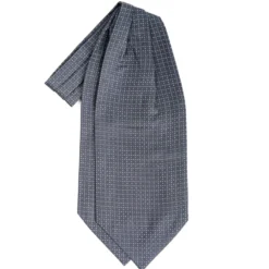 CRAVATTA ASCOT IN SETA GRIGIO SCURO Microfantasia fiore