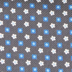 CRAVATTA ASCOT IN SETA GRIGIO SCURO Microfantasia fiore