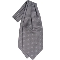 CRAVATTA ASCOT IN SETA GRIGIO SCURA Microfantasia fiore