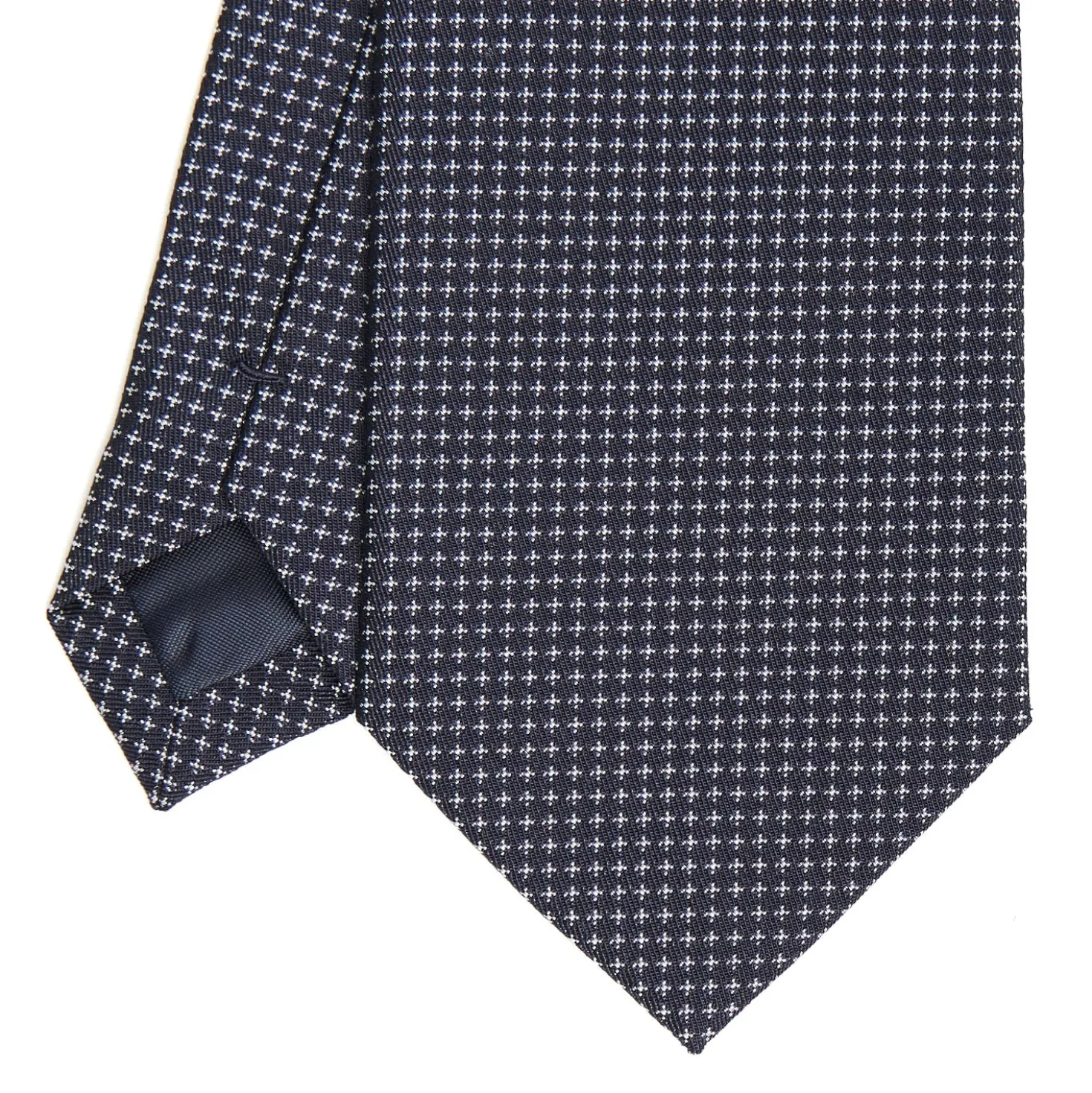 CRAVATTA CERIMONIA IN SETA JACQUARD BLU SCURO Microfanatsia geometrica