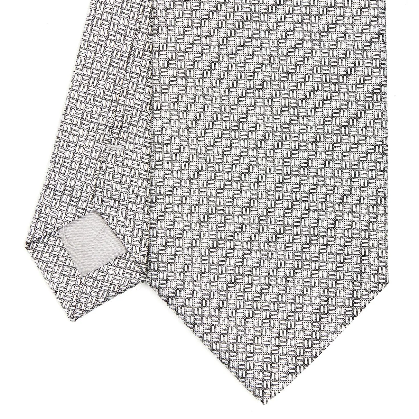 CRAVATTA CERIMONIA IN SETA JACQUARD GRIGIO CHIARO Microfantasia geometrica