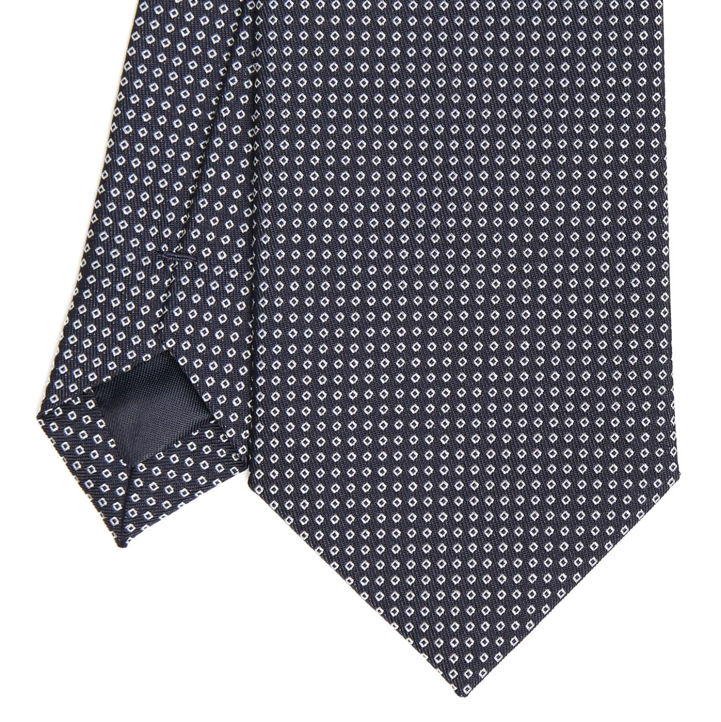 CRAVATTA CERIMONIA IN SETA JACQUARD BLU SCURO Microfantasia geometrica