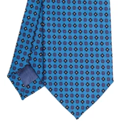 CRAVATTA CLASSICA IN LANA AZZURRA Microfantasia fiore