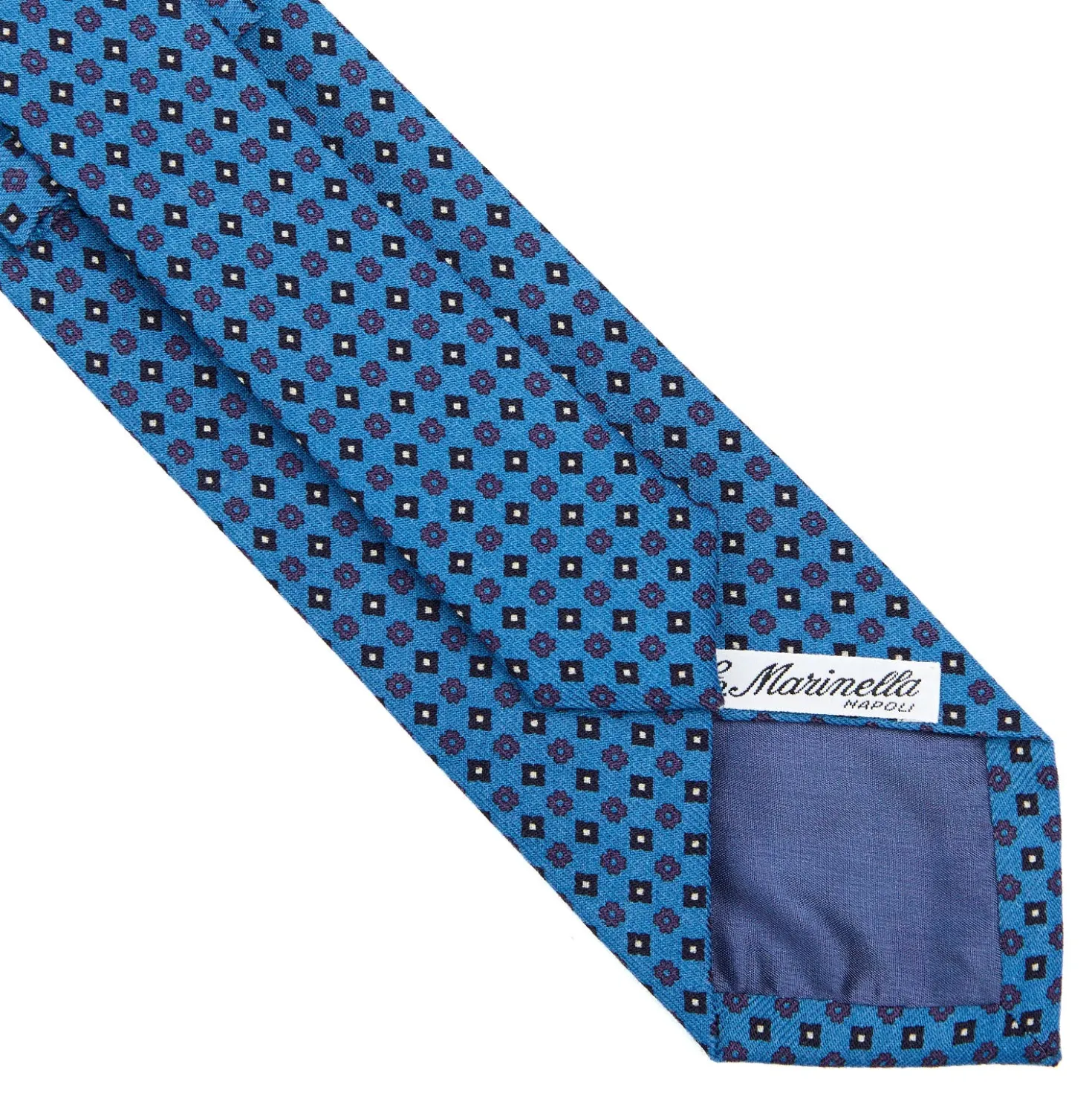 CRAVATTA CLASSICA IN LANA AZZURRA Microfantasia fiore