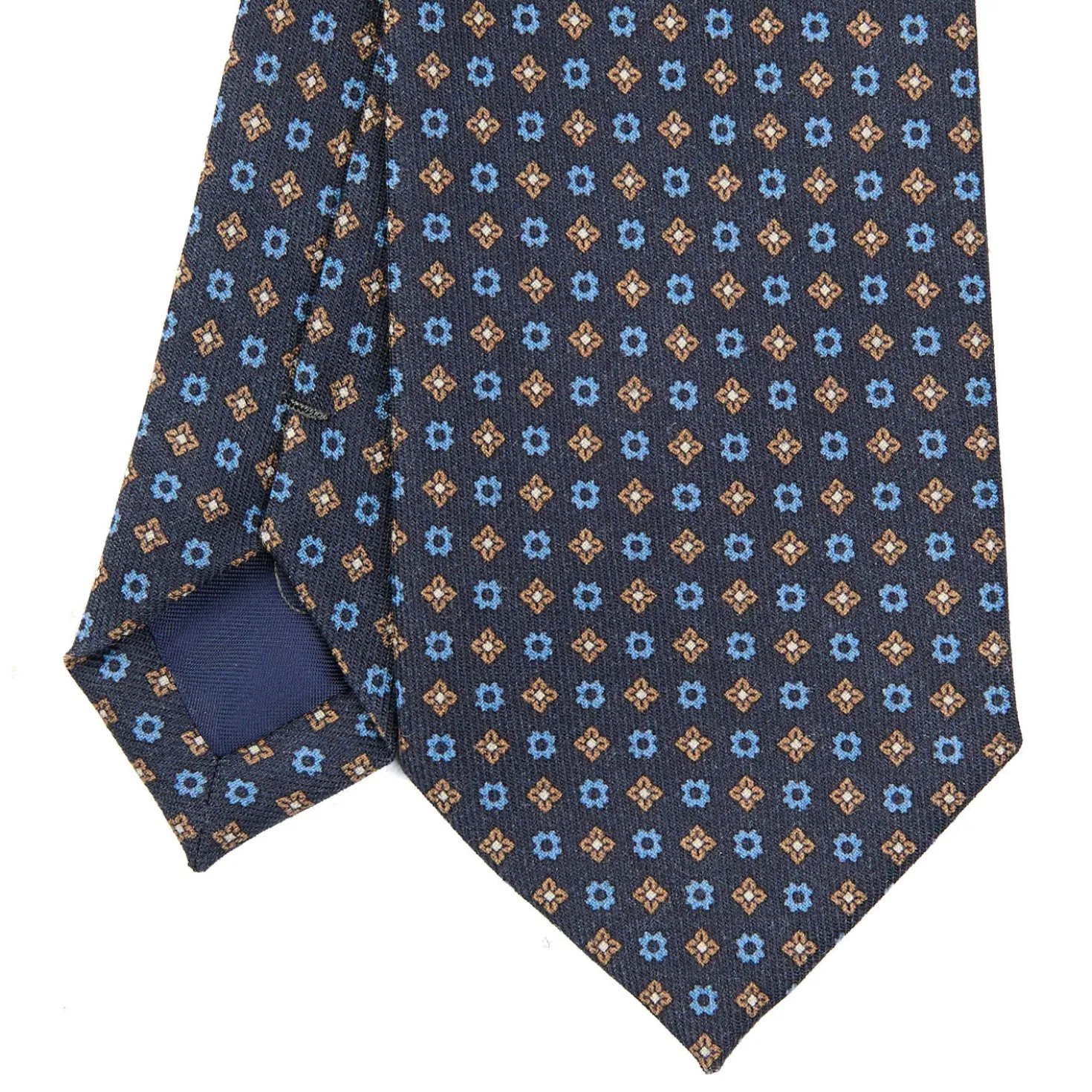 CRAVATTA CLASSICA IN LANA BLU SCURO Microfantasia fiore