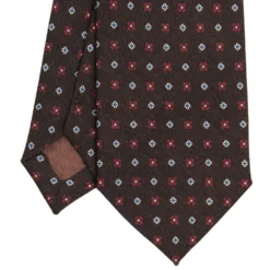 CRAVATTA CLASSICA IN LANA MARRONE SCURO Microfantasia fiore